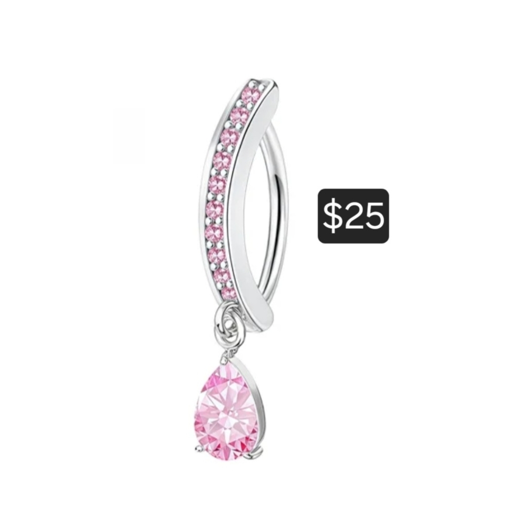 Elegant Pink CZ ZIRCON  and Silver Bellybutton Clicker Ring